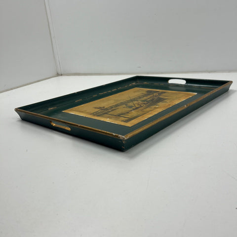 Vintage Lady Clare Serving Tray Fishing In A Punt 1820 Art Print Green 22"