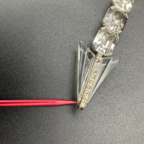 Antique Art Deco Arrow Brooch Rhinestone Glass Silver Tone 5 Inch 18.1g