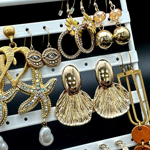 Mixed Costume Jewelry Lot Gold Tone Earrings Boho Starfish Hoop Leaf Dangles