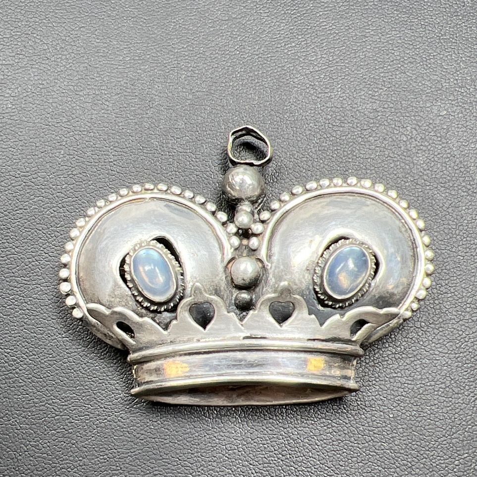 Antique Large Sterling Silver Crown Moonstone Brooch Pendant 38.64g