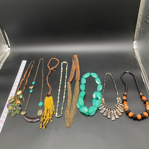 Boho Tribal Style Jewelry Lot of 8 Necklaces Tassel Wood Beaded Statement