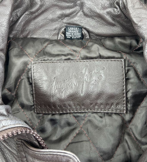 Vintage 90s Jacqeline Ferrari Brown Genuine Leather Hooded Parka Jacket Men's L