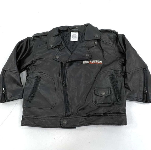 Vintage Y2K Harley-Davidson Black Faux Leather Moto Biker Jacket Kids Size 4