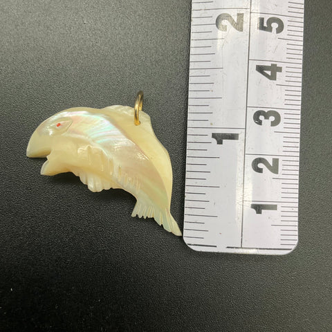 Vintage Carved Mother of Pearl Fish Pendants Lot of 2 Nautical Iridescent 2.5"