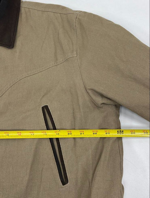 Madison Creek Outfitters Men's Tan Canvas Barn Coat Leather Collar Jacket Size M
