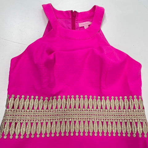 Lilly Pulitzer Women's Pink Francie Dress Gold Embroidered Sleeveless Sz 4