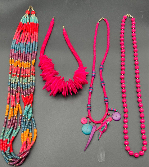 12pc Chunky Statement Jewelry Lot Tropical Beaded Necklaces Earrings Brooch