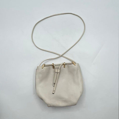 Rag & Bone White Pebbled Leather Drawstring Bucket Crossbody Bag Gold Hardware