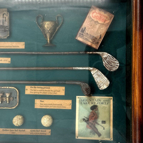 Three Hands Corp History of Golf Shadowbox Display Miniature Replicas 20x10"