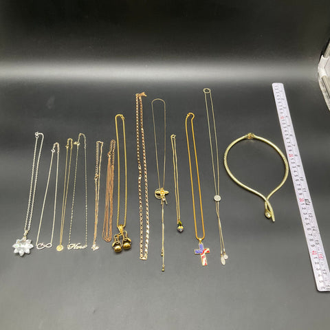 Vintage to Modern Mixed Costume Jewelry Lot 13 Necklaces Gold & Silver Tone