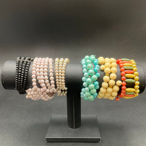 Vintage Costume Jewelry Lot 6 Mid-Century Retro Wrap Expansion Bead Bracelets