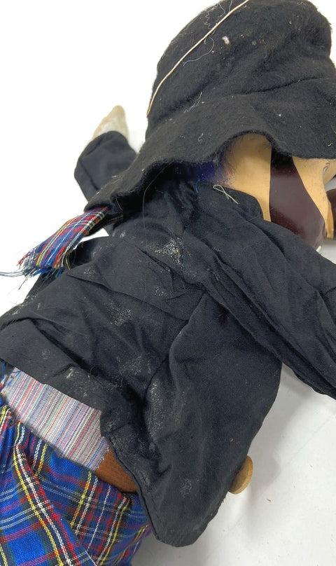 Vintage 70s Hobo Clown Doll Sad Face Hand Painted Plaid Outfit 22 in