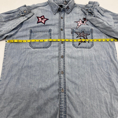 Vintage Y2K Levi's Men's Star Embroidered Light Wash Denim Shirt Sz L