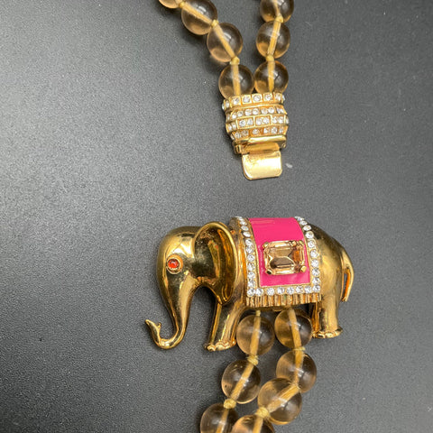 J. Crew Double Strand Glass Bead Necklace Gold Tone Elephant Clasp 33"