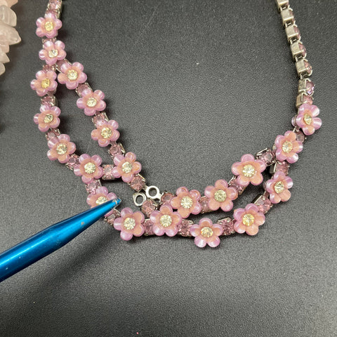 Vintage to Modern Costume Jewelry Lot 10 Necklaces 1 Pair Earrings Pink Purple