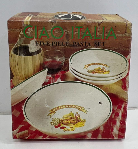 Ciao Italia 5 Piece Pasta Bowl Set Ceramic Serving Set Made in Italy Vintage