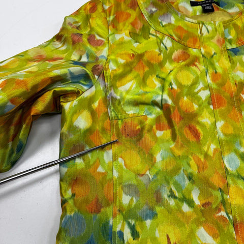 Louben Women's Green Floral Impressionist Round Neck Jacket Sz 12