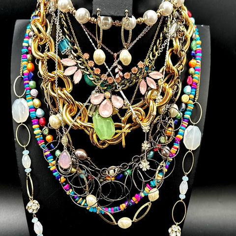 Vintage Modern Mixed Costume Jewelry Lot Gold Silver Tone Necklaces Earrings