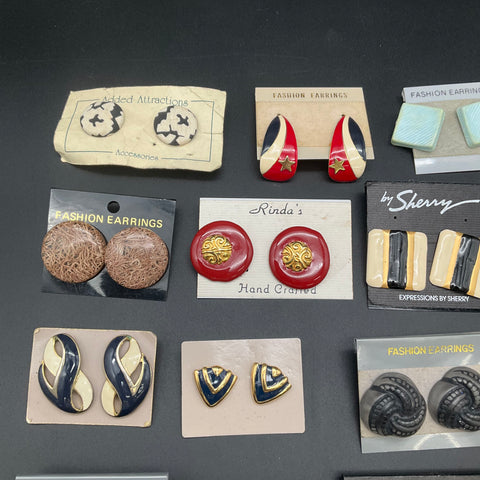 Vintage 1980s 90s Retro Pierced Earrings Lot 22 Pairs Basic Editions Southwest