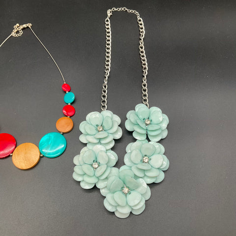 Statement Jewelry Lot 5 Necklaces Beaded Floral Bohemian Wood Ceramic Style