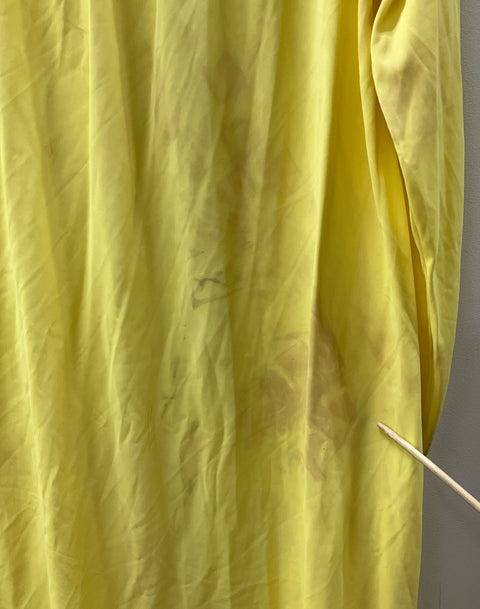 OLGA Women's Yellow Nylon Pussy Bow Loungewear Nightgown Long Sleeve S Vintage