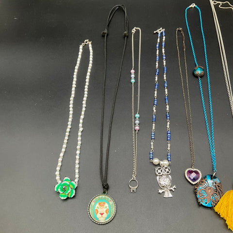 Eclectic Fashion Jewelry Lot of 9 Necklaces Beaded Tassel Owl Heart Pendants