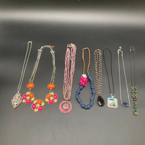 Fashion Jewelry Lot of 8 Statement Beaded Pendant Boho Necklaces Pink Orange