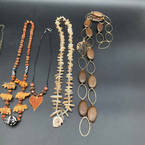 Boho Statement Necklace Jewelry Lot of 7 Shell Wood Stone Tribal Naturalistic