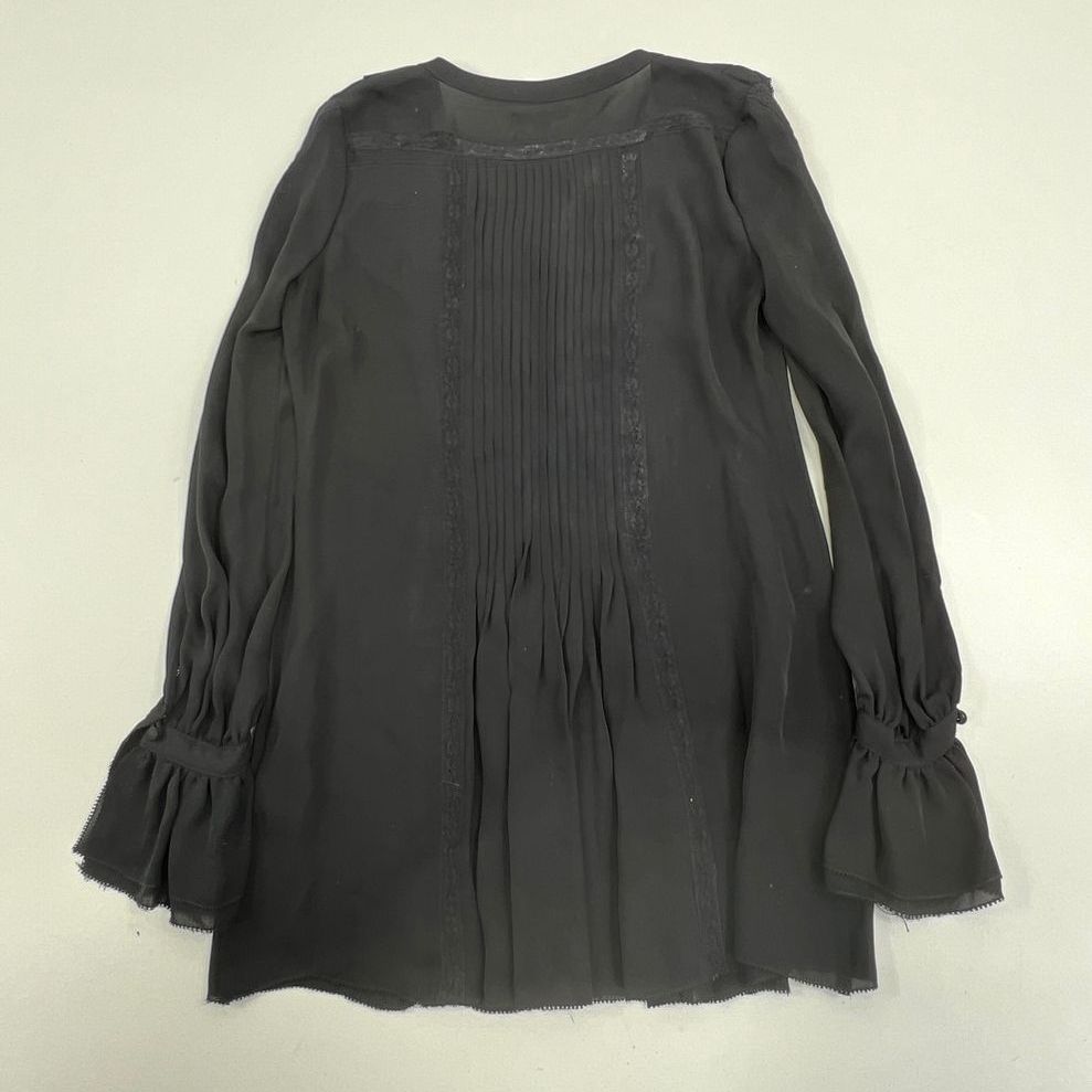 Women's Rachel Zoe Black 100% Silk Lace Trimmed Long Sleeve Blouse - Size 6