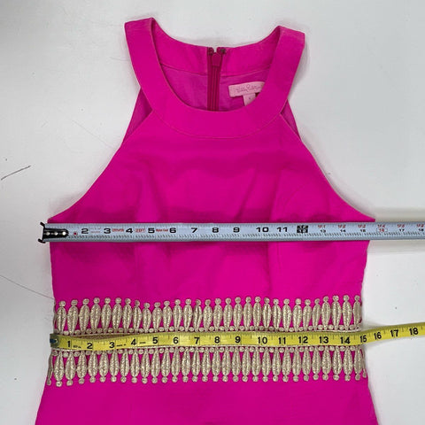 Lilly Pulitzer Women's Pink Francie Dress Gold Embroidered Sleeveless Sz 4