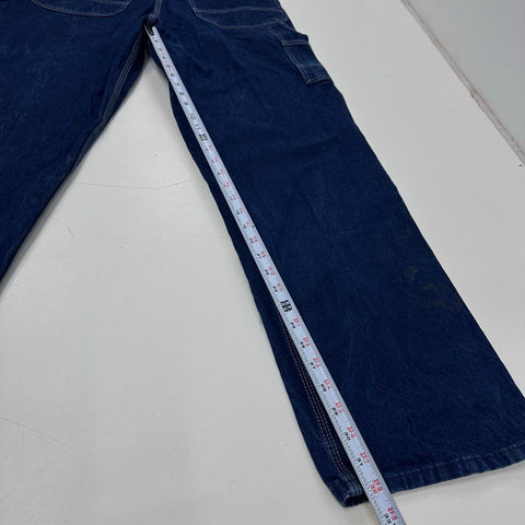 Vintage 90s Key Imperial Denim Bib Overalls Striped Straps Sz 36 x 34