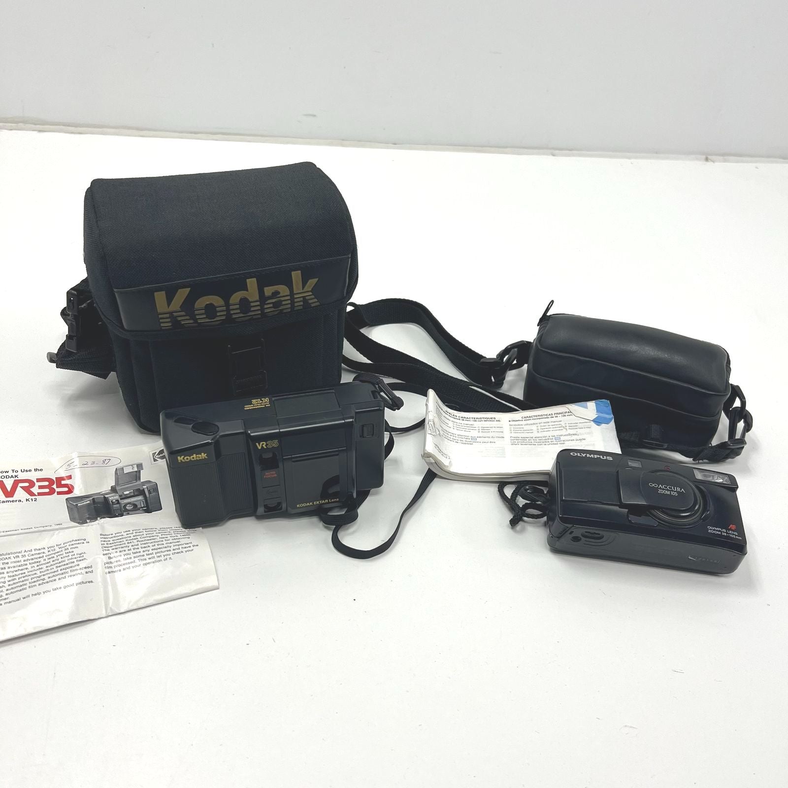 Olympus Accura Zoom 105 & Kodak VR35 Ektar Film Camera w Cases Manuals Works