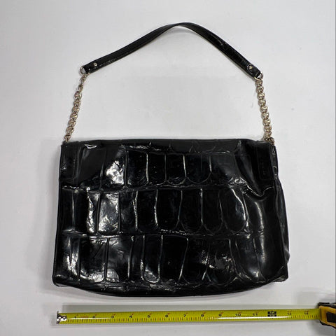 Kate Spade Black Croc Embossed Leather Large Flap Shoulder Bag Silver Hardware
