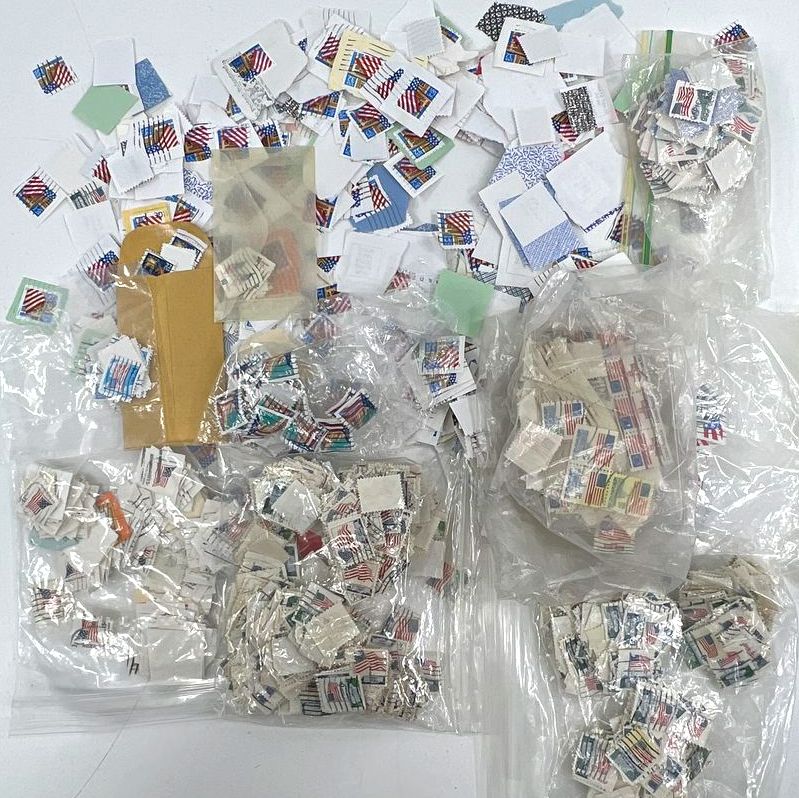 Large Lot Vintage US Postage Stamps Used Cancelled Off Paper Flag Designs Craft