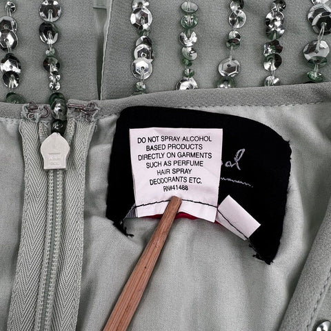 Mac Duggal Women's Sage Green Sequin Embellished Sleeveless V-Neck Dress Sz 6