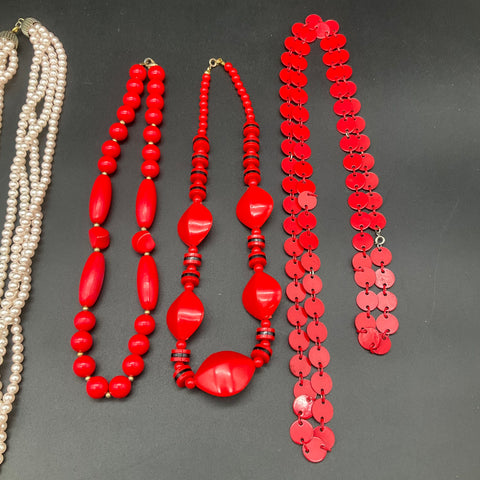 Vintage Costume Jewelry Lot 12pc Red Turquoise Faux Pearl Necklaces Earrings