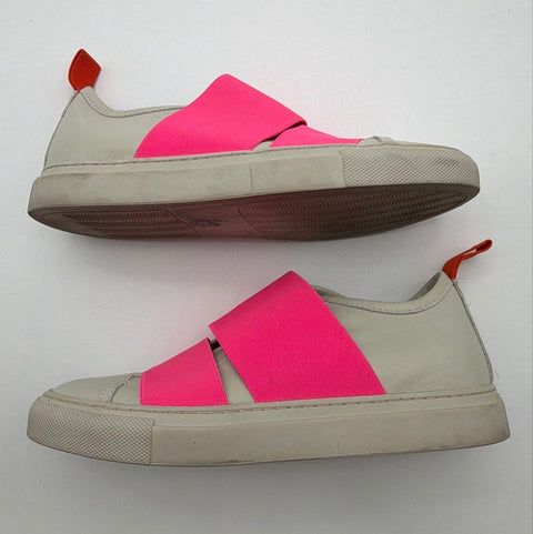 Sofie D'Hoore Elastic Double Strap Leather Slip On Sneakers Grey Pink Size 38