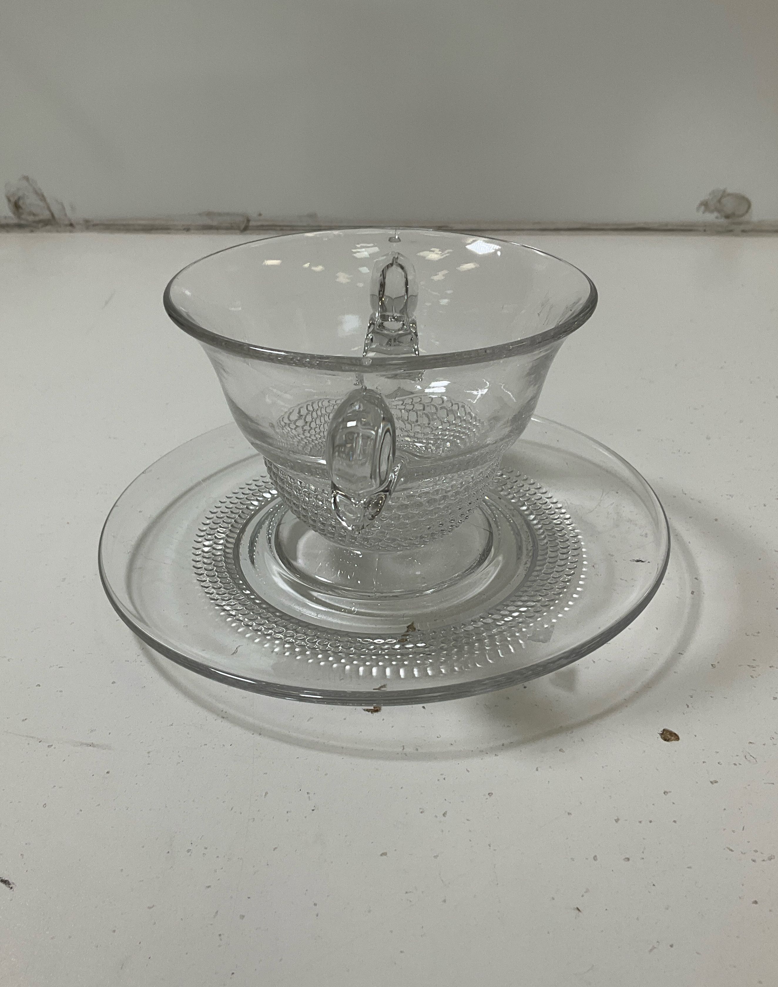 Duncan & Miller Clear Glass Teardrop Mayonnaise Bowl & Underplate Vintage