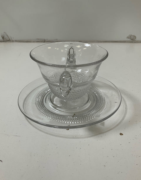 Duncan & Miller Clear Glass Teardrop Mayonnaise Bowl & Underplate Vintage