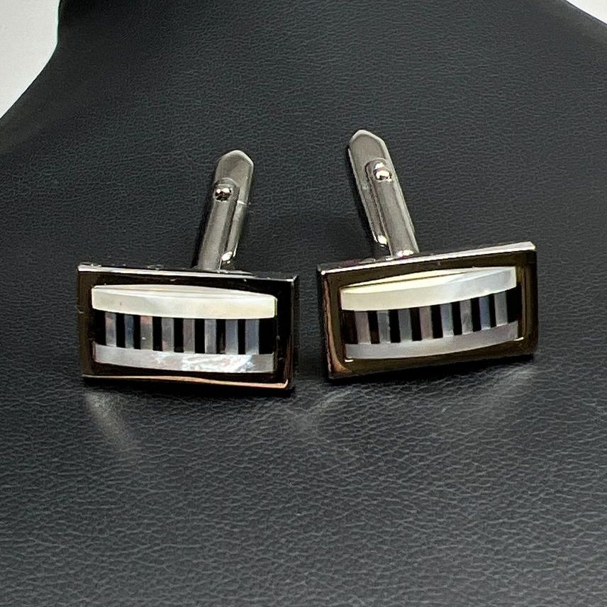 Mother Of Pearl Silver Tone Cufflinks IOB