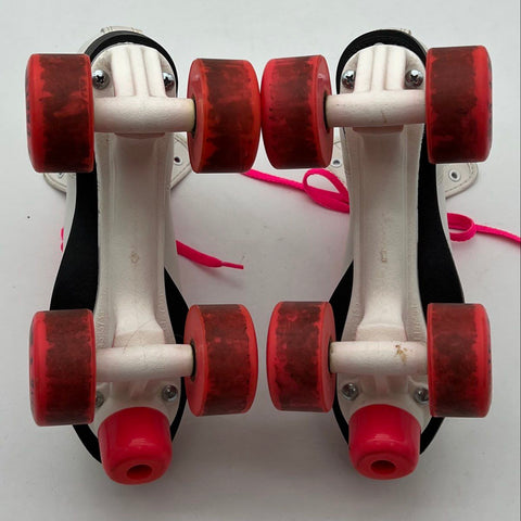Vintage 80s Roller Derby White Pink Quad Roller Skates Women's Size 5