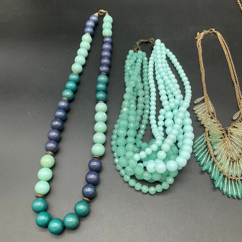 Statement Fashion Jewelry Lot of 6 Blue Green Turquoise Beaded Bib Necklaces