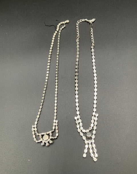 Vintage Rhinestone Costume Jewelry Lot of 6 Necklaces Bracelet Silver Gold Tone