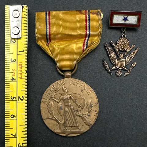 WWII American Defense Service Medal & Sterling Silver Blue Star Eagle Pin Lot