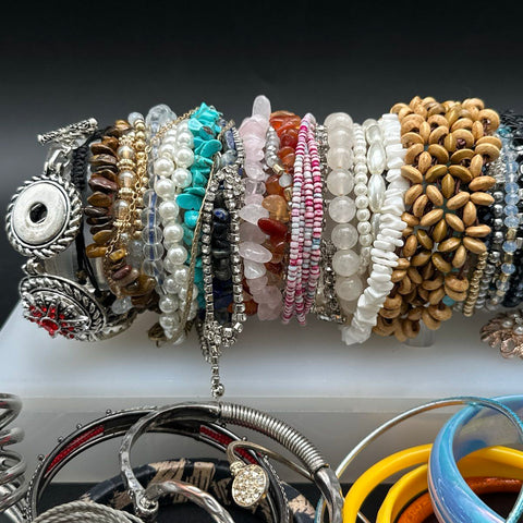 Vintage to Modern Costume Jewelry Bracelet Lot 40+ Pc Beaded Cuffs Bangles