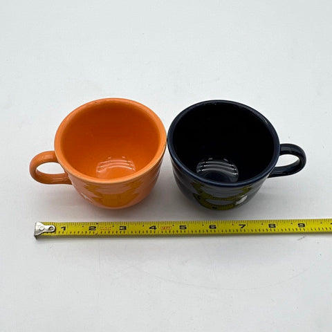 Homer Laughlin Fiesta Teacup Set 2 Piece Cobalt Blue & Orange Glazed Earthenware