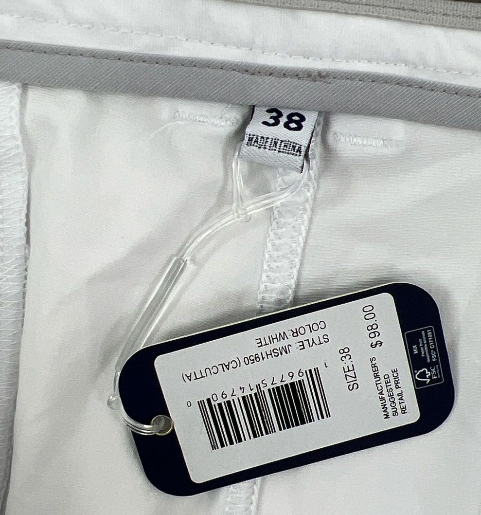 NWT Men's Johnnie O Calcutta Plain White Casual Shorts - Size 38