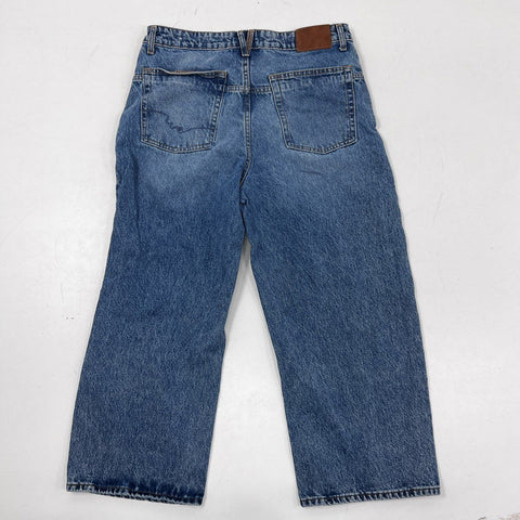 We the Free Women's Blue High Rise Wide Leg Cropped Button Fly Jeans Size 30