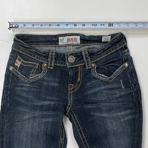 MEK Denim Women's Mazatlan Cigarette Dark Wash Embroidered Flap Pocket Jeans 25
