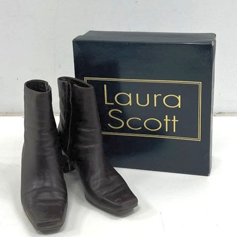 Vintage Y2K Laura Scott Johnna Brown Leather Square Toe Ankle Boots Size 7M